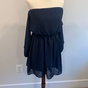 Navy cold shoulder dress